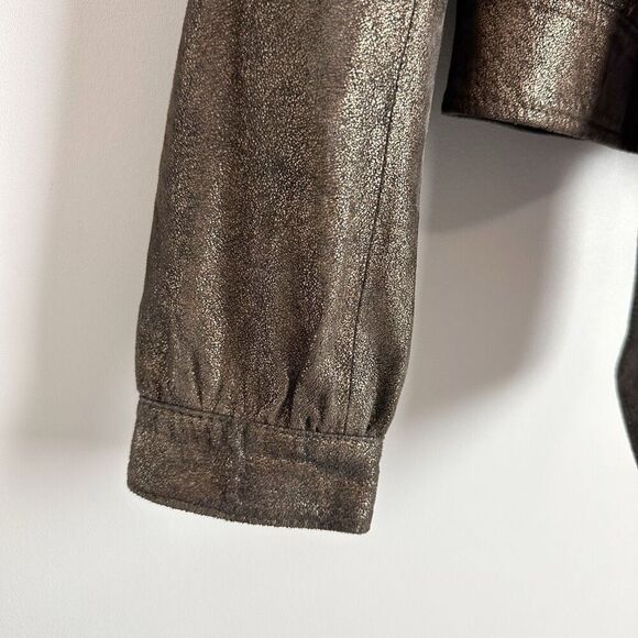 BAGATELLE Metallic Brown Leather Motorcycle Jacket Size Medium Scarf Tie Biker - Picture 5 of 16